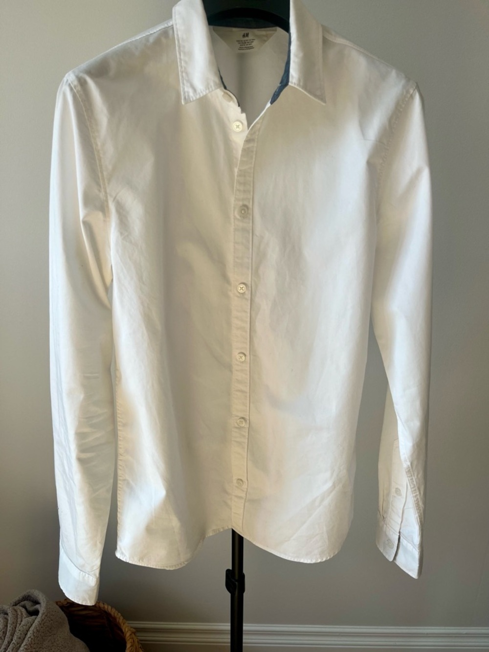 H&M White Button-Down Long Sleeve 100% Cotton Shirt Youth 14A+ Formal Preppy